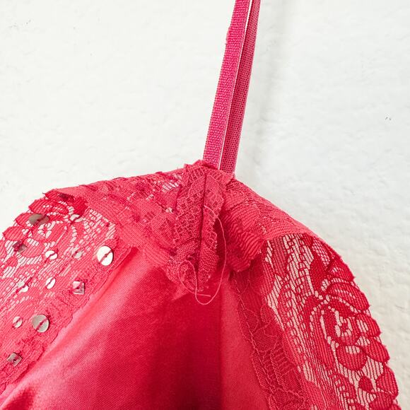 Y2K One Step Up Beaded Lace Cami Dark Pink Size Large Coquette Fairy Glam - Picture 5 of 9